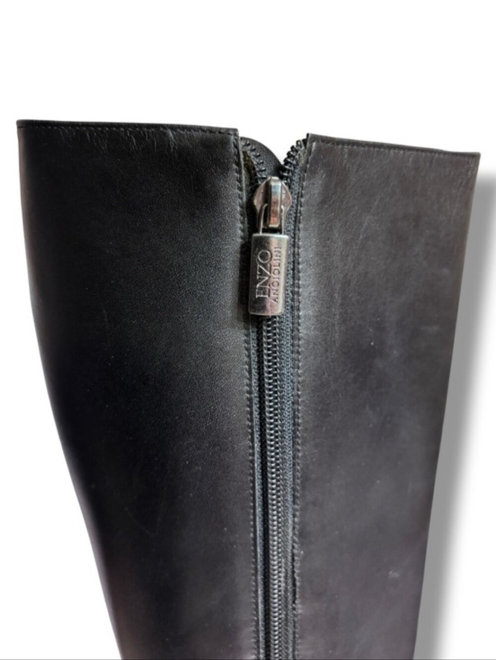 ENZO ANGIOLINI Black Leather Side Zip Block Heel Knee Boots Helmer Size 7.5 - Picture 8 of 9